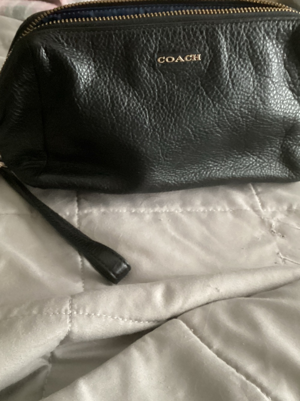 Coach Black Pebbled Leather Wristlet with Gold Hardware